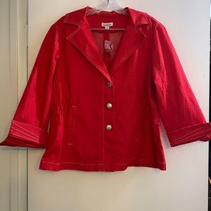 Red denim blazer style jean jacket 3/4 sleeves